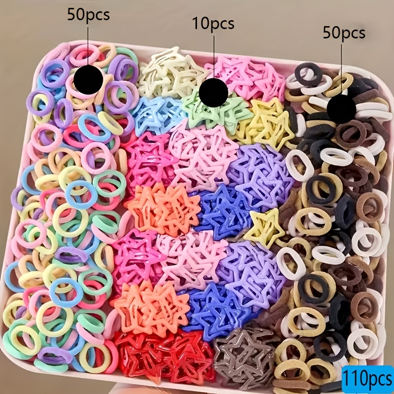 110pcs Mini Hair Ties And Star Hair Clips Set