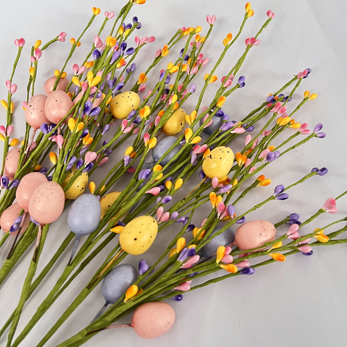 

10-pack Mixed Color Easter Egg Berries Stems, 42cm Artificial Solid Bead Twisted Floral , Handcrafted Flowers For Diy Decor, Vase Filler, Tabletop, Party & Home Decor, , No Battery Needed