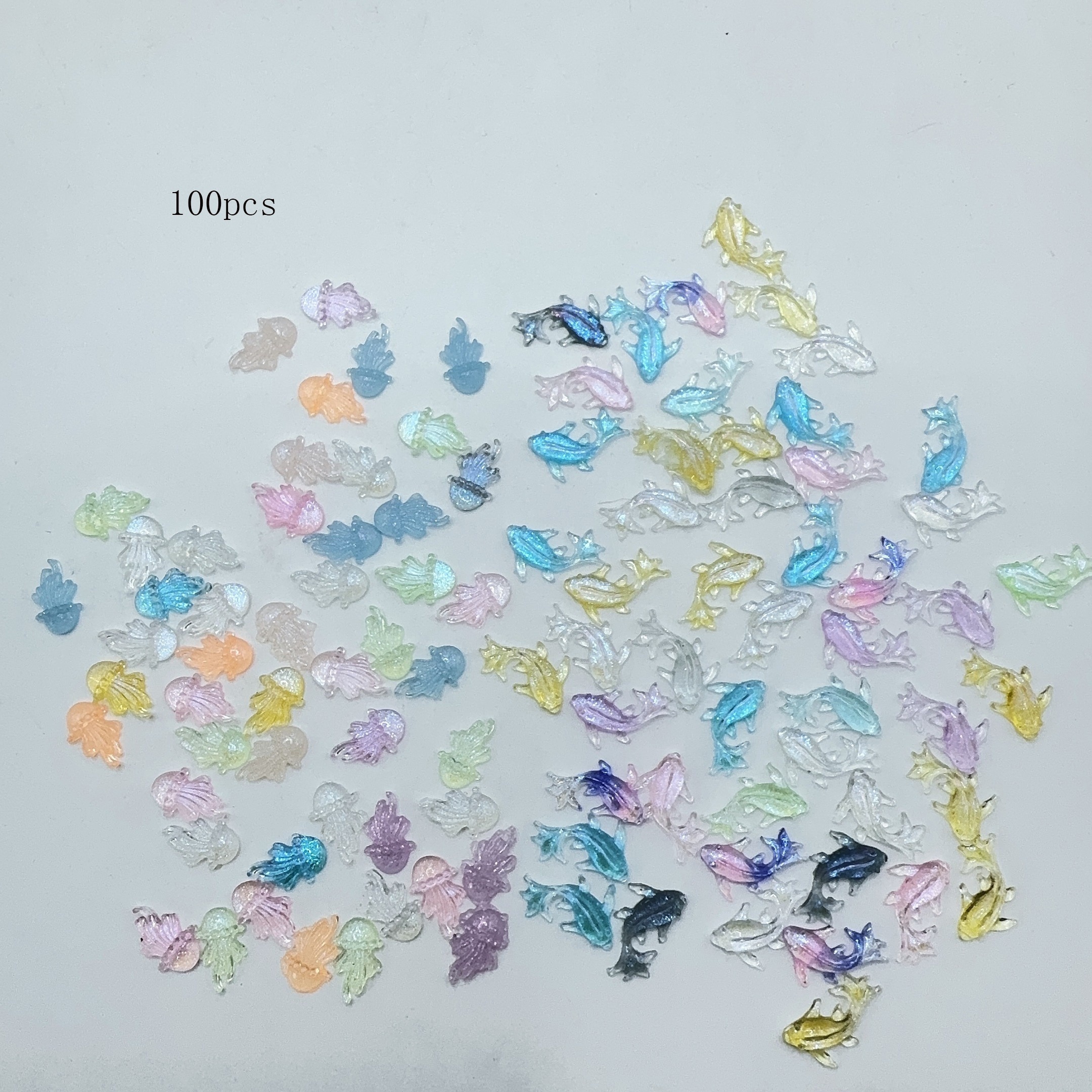 100pcs Nail Art Additions Marine Animal Cute Mini Kawaii Resin Fish With Jellyfish Nail Art Additions For Nail Art, And Home Decoration, Nail Additions And Art Additions