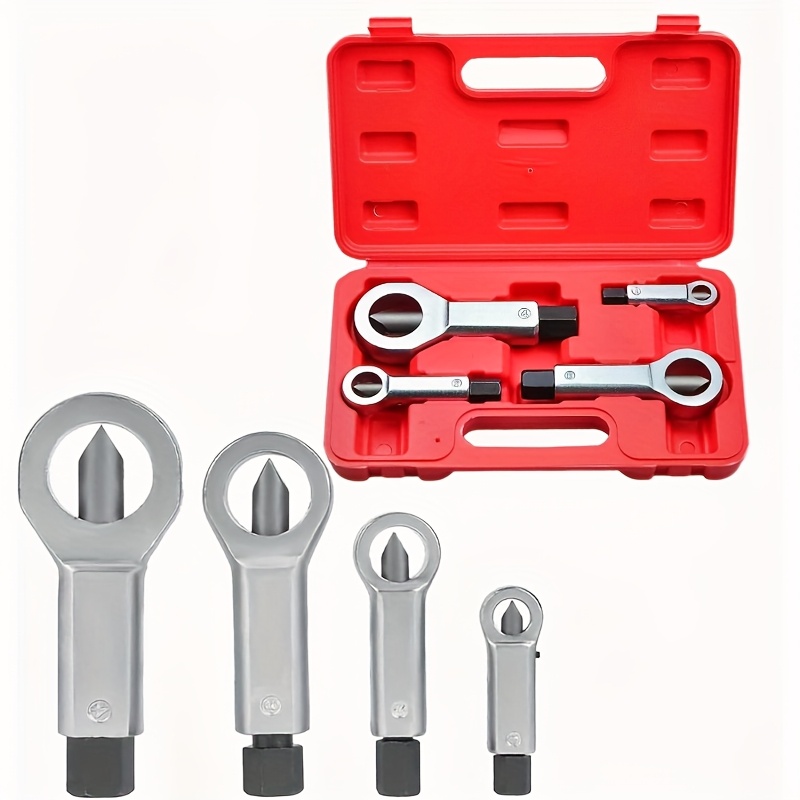 TEMU Vet 4pcs Metal Nut Splitter Set Heavy Duty Nut Splitter Kit Splitter Breaker Manual Pressure Nut Cracker Remover Extractor Tool Corroded Stuck
