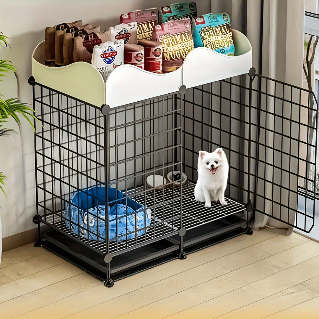 

A Diy Combination Of Dog Cages For Small Dogs At Home, Providing A Large Free Space For Indoor Isolation, Pet Training, Toilet Fence, And Dog House