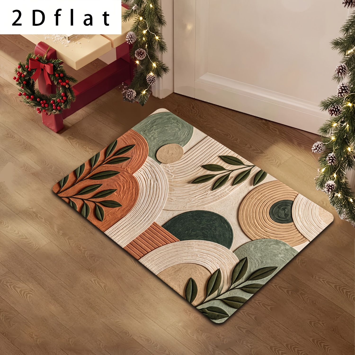 TEMU Tapis de porte 2D à impression plate, 1 pièce, en flanelle, tapis de porte d'extérieur pour cour, tapis de sol de cuisine à motif géométrique de