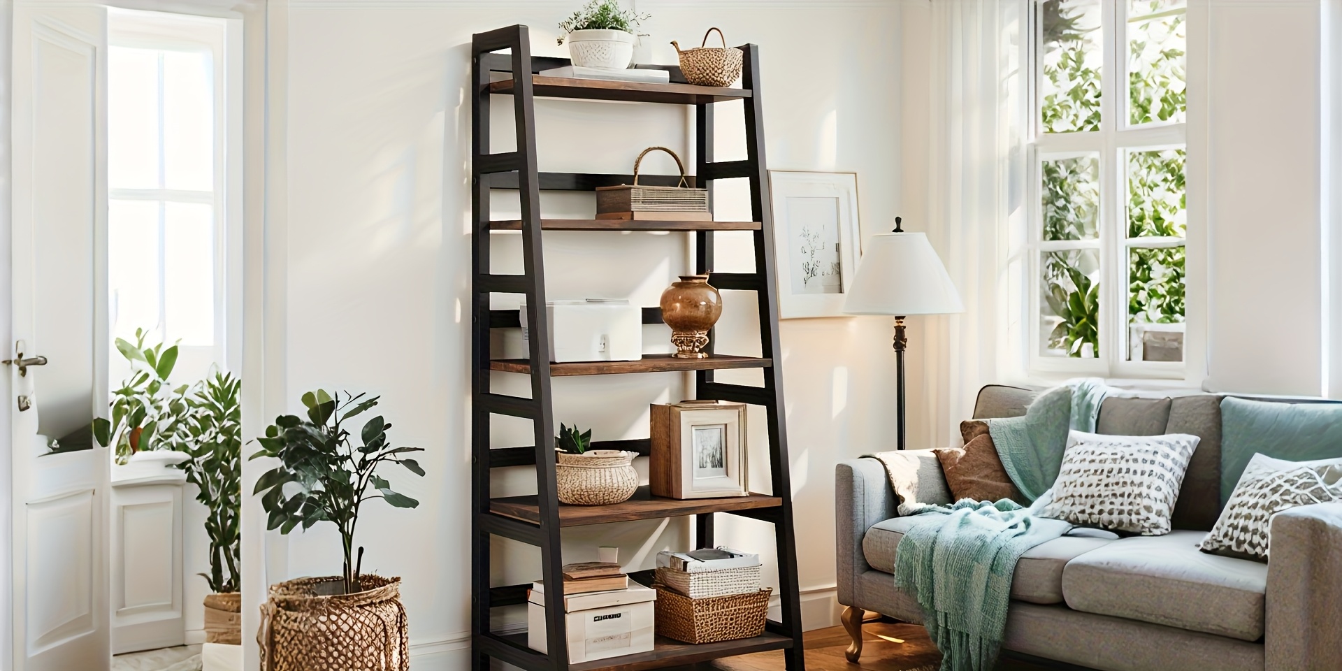 5-Tier Industrial Wooden Bookshelf | Modern Ladder Bookcase 7 5-Tier Industrial Wooden Bookshelf Overview