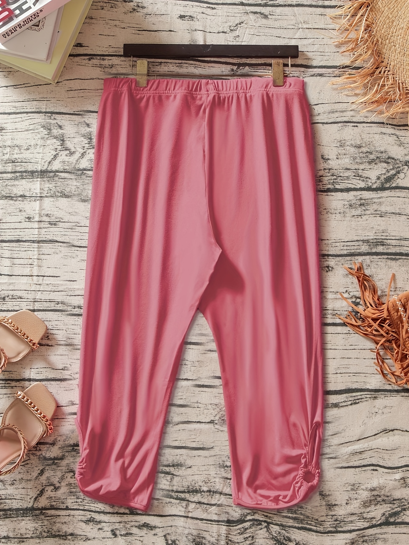 Women's Plus Size Stretchy Casual Pants - Solid Color Black, Elastic Waistband, Comfort Fit, Polyester, Machine Washable - Ideal for Spring/Summer/Fall