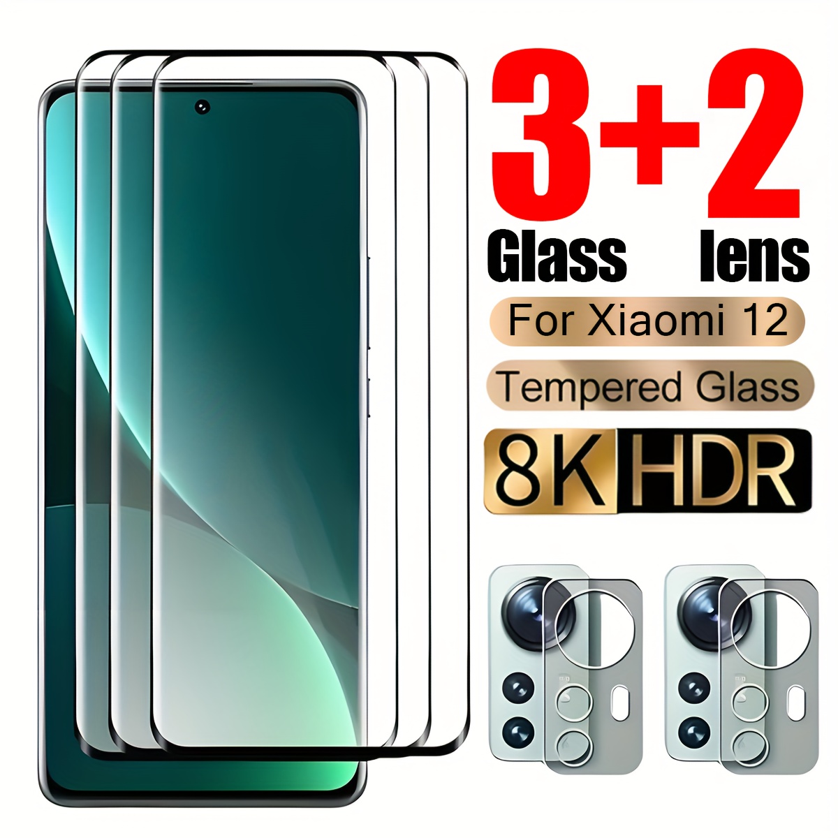 3+2 zaščitnih folij za zaslon + 2 zaščite za , združljivo z Xiaomi Mi 12/13/14/15 T Ultra Lite serija, trdota 9H, 99,99% prosojnost, odporno