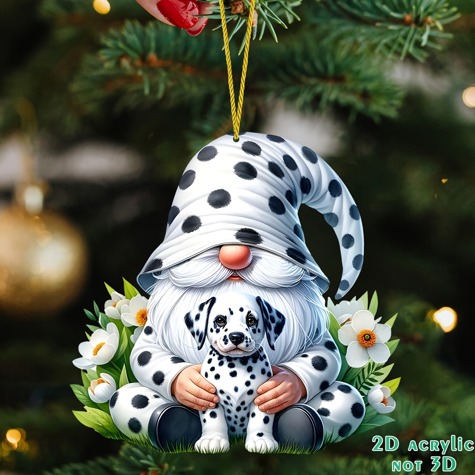 

Festive 2d Acrylic Flat Gnome And Dalmatian Puppy Ornament - Perfect For Christmas, , Thanksgiving, And More!