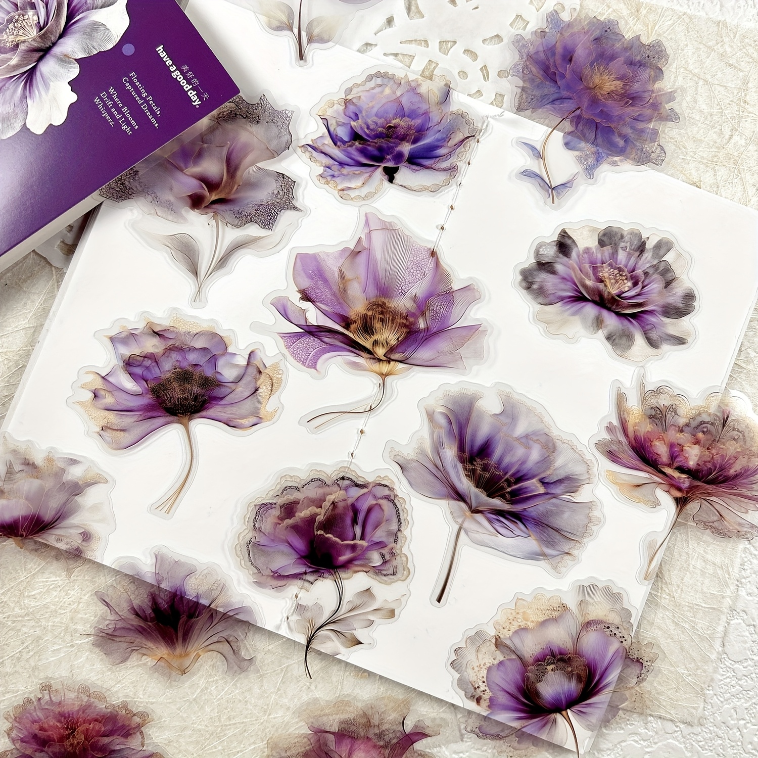 E-shop Ein Paket mit 15 Vintage Kunst Blumen Transparenten Aufklebern für Journal Collage Dekoration Album Aufkleber