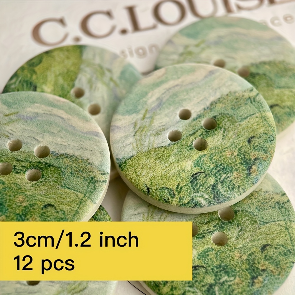 Image of 6/12pcs 30mm 4-hole Large Vintage Decorative Wooden Buttons, Vincent Van Gogh For Clothing, Hair Bands, Bags, Belts, Scarves, Curtain And Home Textile Decoration