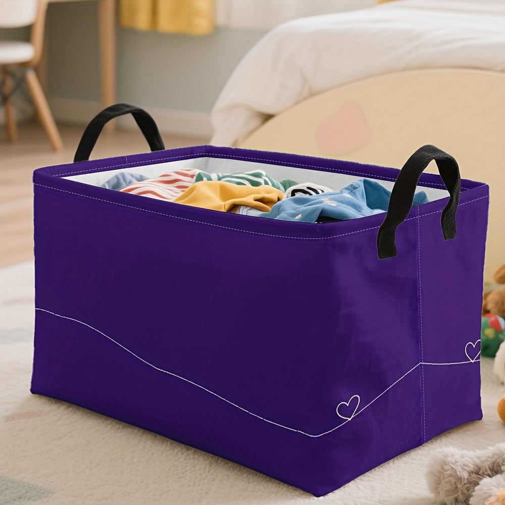 TEMU Jit1pc, Extra Large Purple Storage Basket With Black Handles - Foldable, Heart For Blankets, Clothes, And Organizing Needs, Living Room Or
