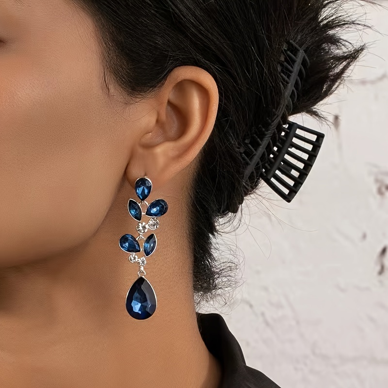 

A Pair Of Temperament Blue Color Faux Gemstone Dangle Earrings Niche Design Ear Piercing Jewelry Accessory
