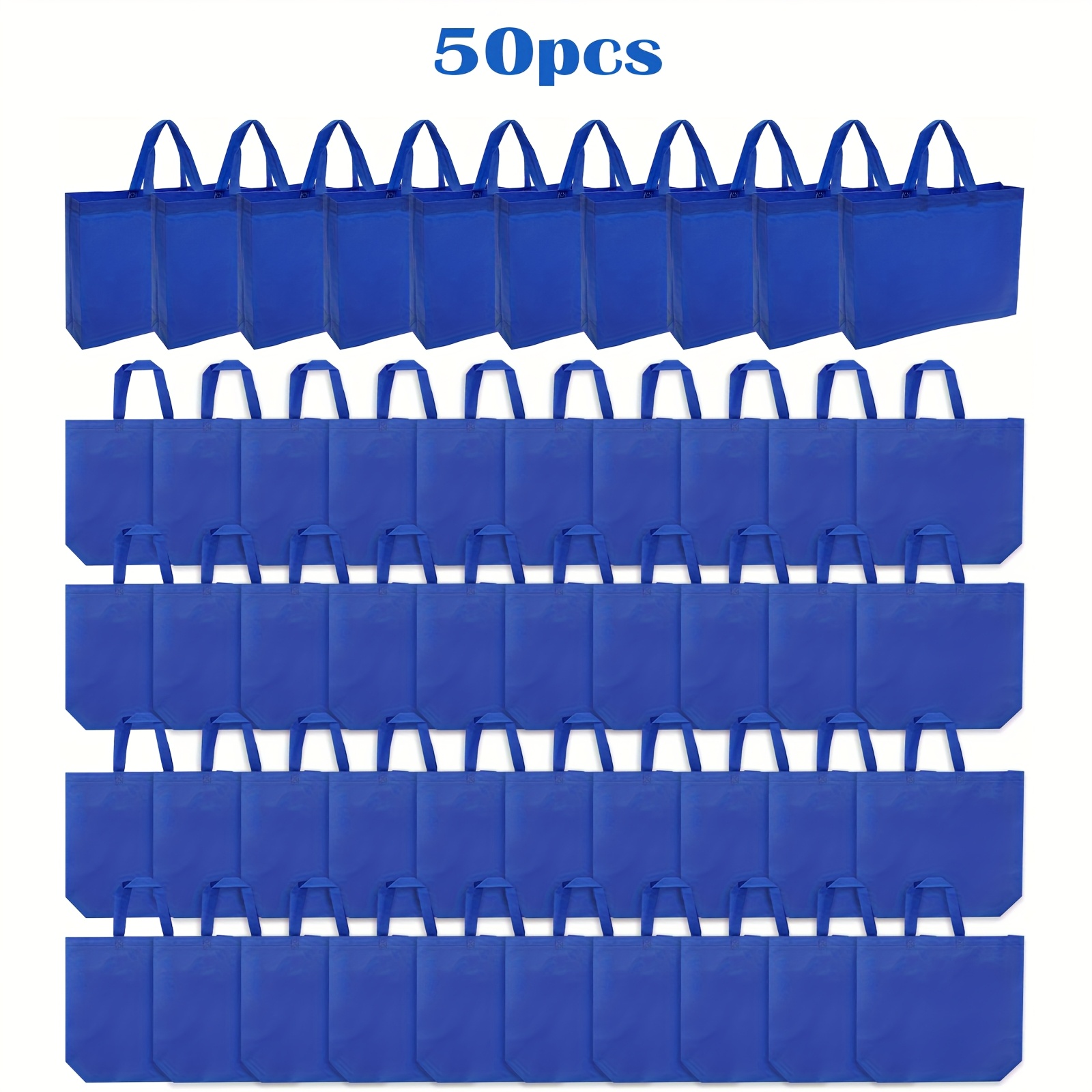 Image of 50-pack Portable Nonwoven Shopping Tote Bags - Large Capacity, Foldable & Washable | Bulk Reusable Grocery Bags For Retail, Travel, Picnic