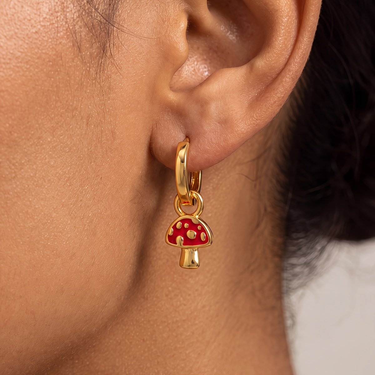 Women's Sparkling Mushroom Earrings with Plating, Elegant Gift