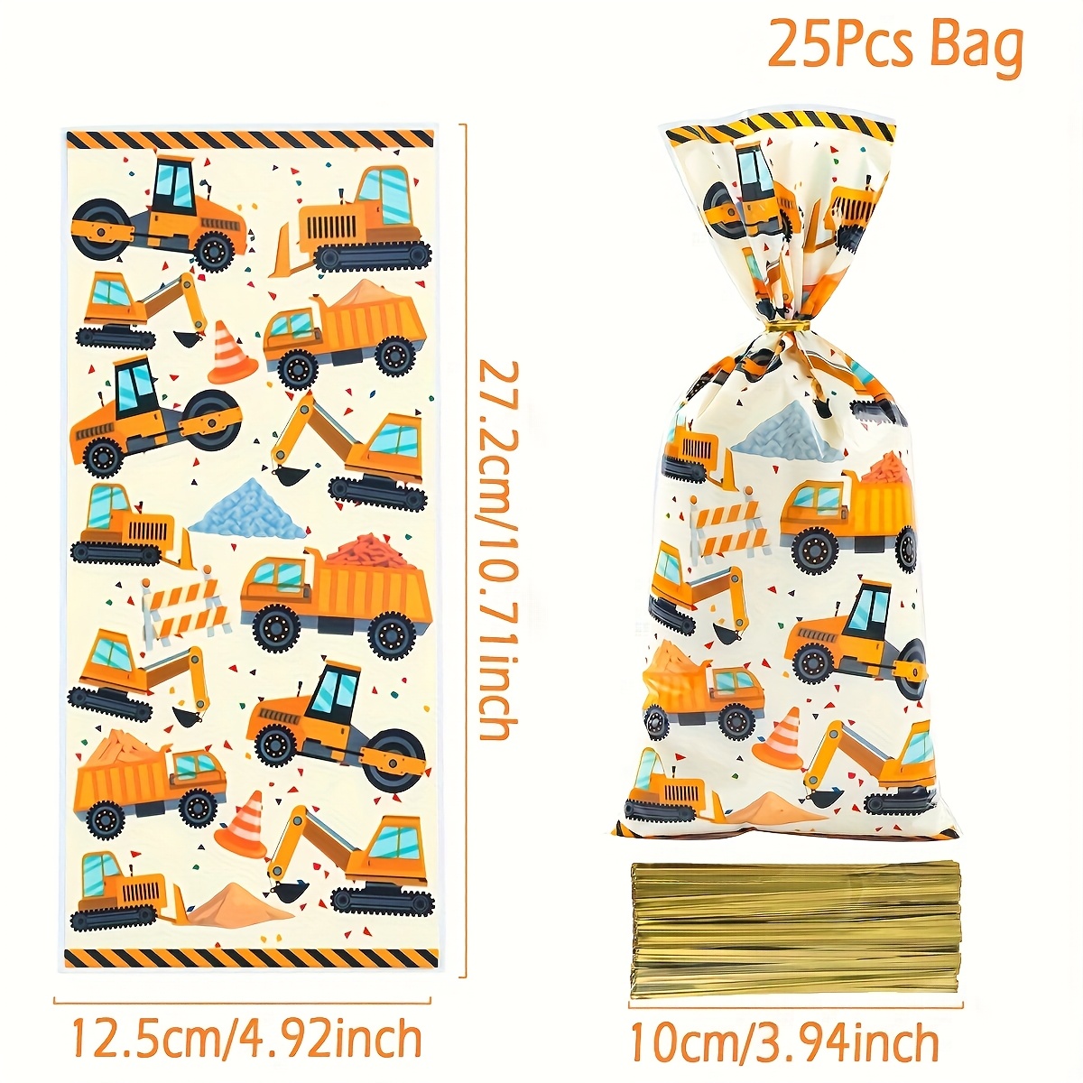 Image of 25/50pcs,engineering Vehicle Gifts Bags,construction Trucks Party Cartoon Vehicles Excavator Plastic Gifts Bag,happy Birthday Party Decor 1st Birthday Supplies Gifts Packing Bag
