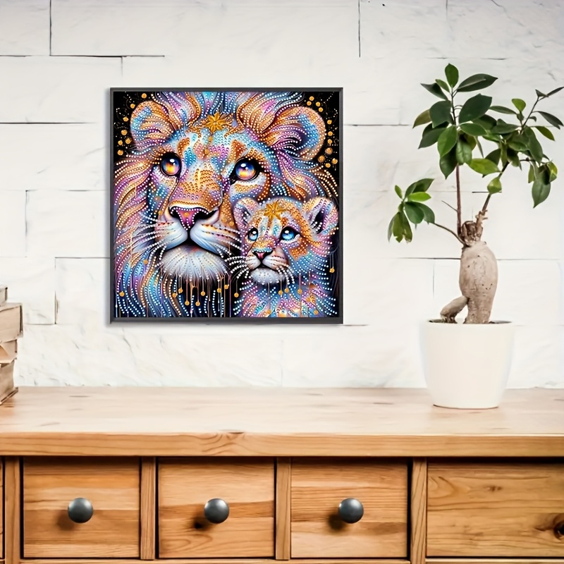 1pc Vibrant Lion & Cub Diy 5d Diamond Painting Kit For Beginners - Special Shaped Crystals, Drill Mosaic Craft On Canvas, - Ideal For Home Wall Art & Creative Inspiration