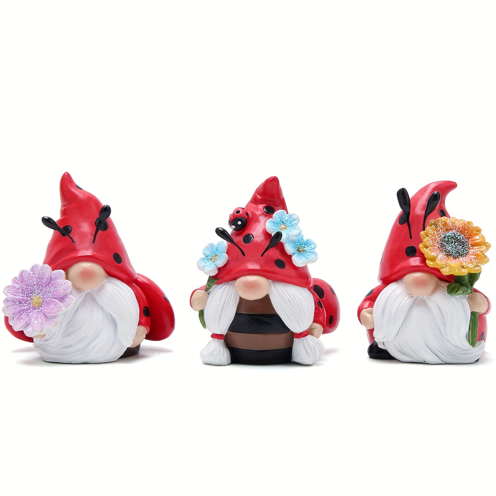TEMU 3pcs Ladybug Spring Figurines Decorations Flower Ladybug Gnomes Ornaments Scandinavian Summer Gnomes Figurines Decorations For Mom, Women,