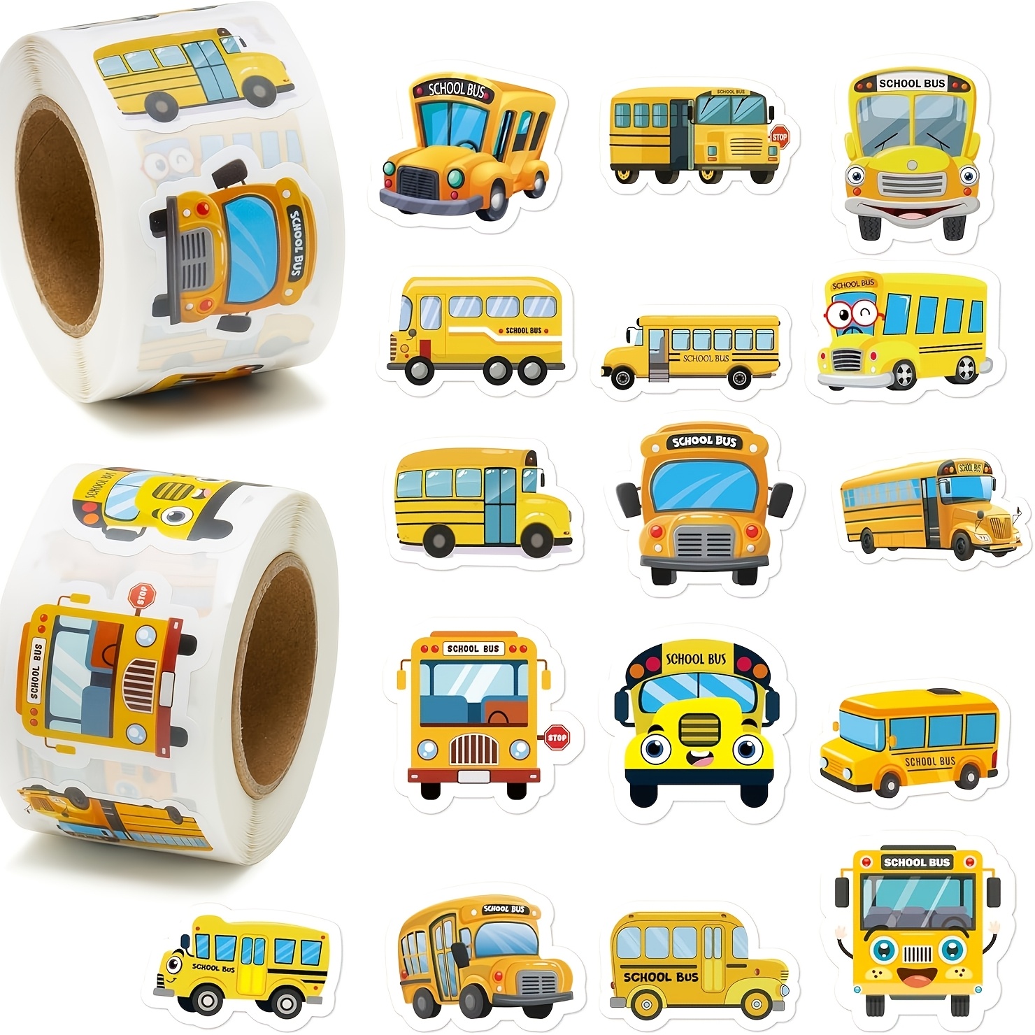 TEMU Autocollant décoratif de pour emballage de collations, impression de bus scolaire jaune vif, étiquette d'emballage extérieur pour boîte à
