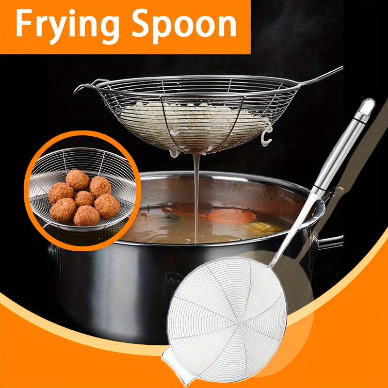 

Stainless Steel Spider Strainer Spoon With Hook Slotted Spoon Cooking Skimmer, Stainless Steel Skimmer, Multi- Strainer Spoon, Great For Home, Restaurant, Hotel Cooking Skimmer Spoon Slotted Spoon