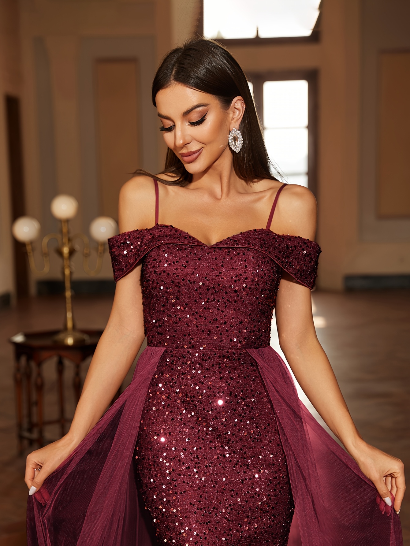 Vestido de Tul con Hombros Descubiertos, Elegante y Estiloso, Vestido Largo  para Mujer, Nueva Colección 2025, Traje de Vestido de