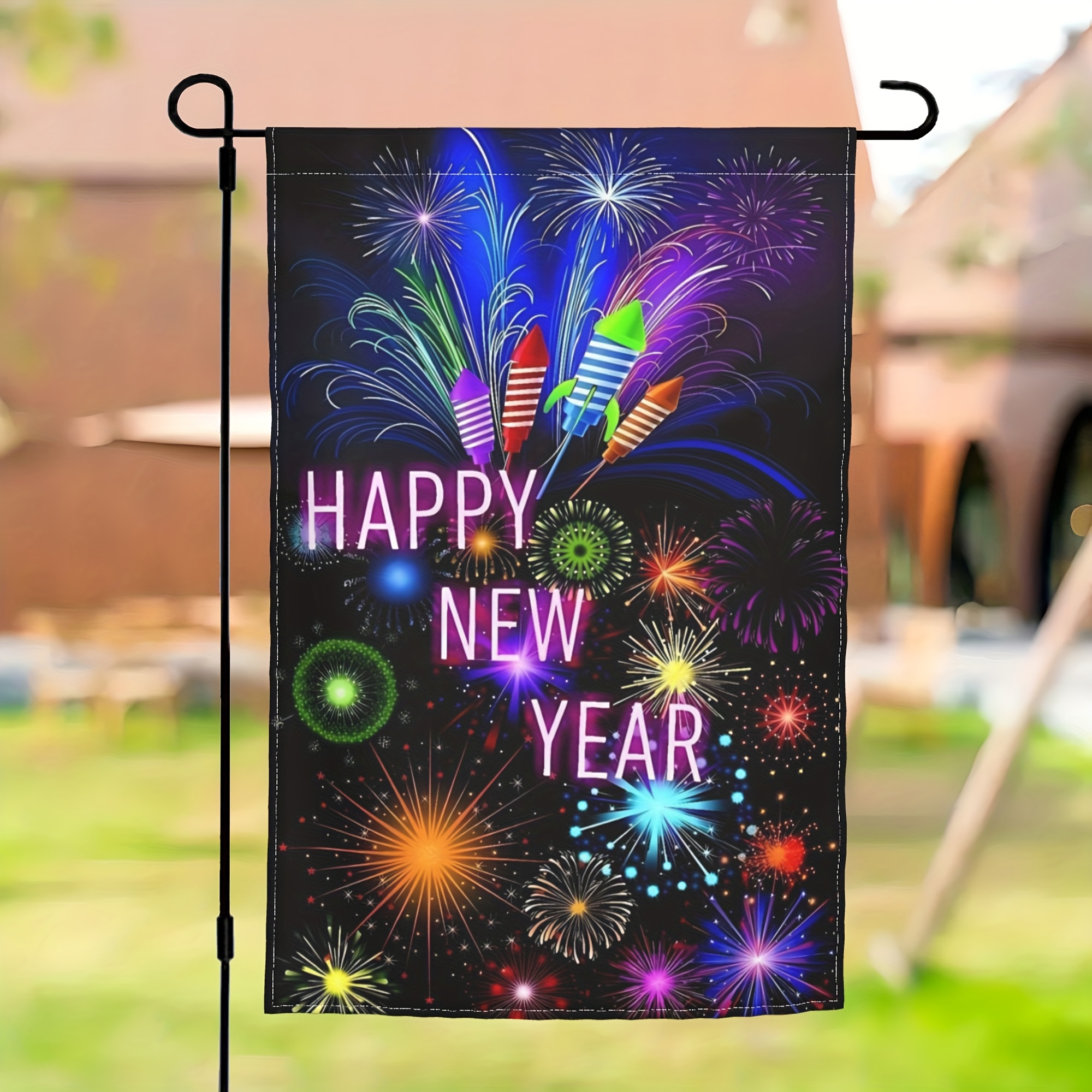 TEMU 1pc Happy New Year Fireworks Show Themed Garden Flag, Farmhouse Flag, Home Decor, Outdoor Decor, Yard Decor, Garden Decor, Holiday Decor,