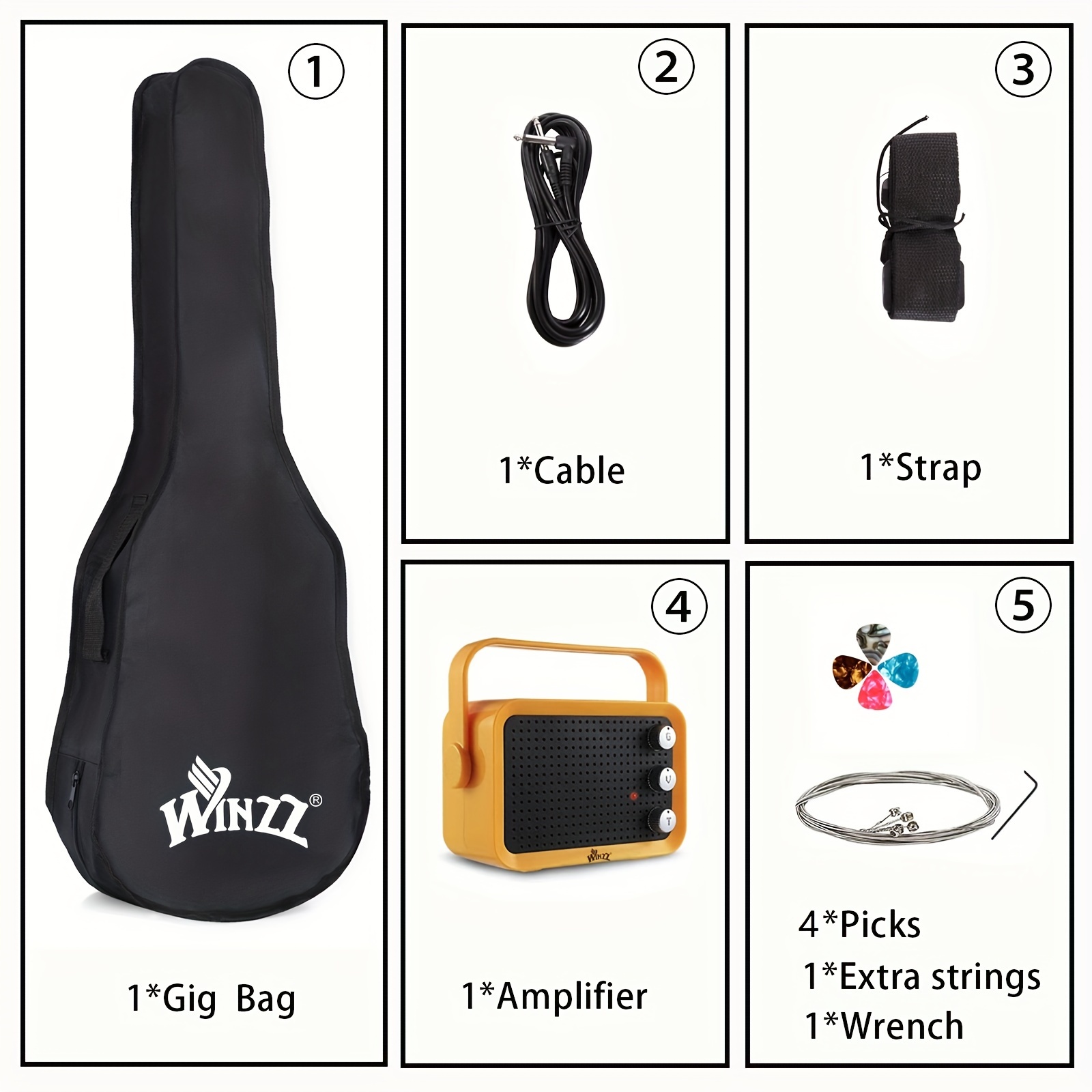 WINZZ TG-E2 30 Inch Electric Guitar Package - Solid Wood Body, Glossy, Small Size, with Amp, Accessories | Perfect for Beginners
