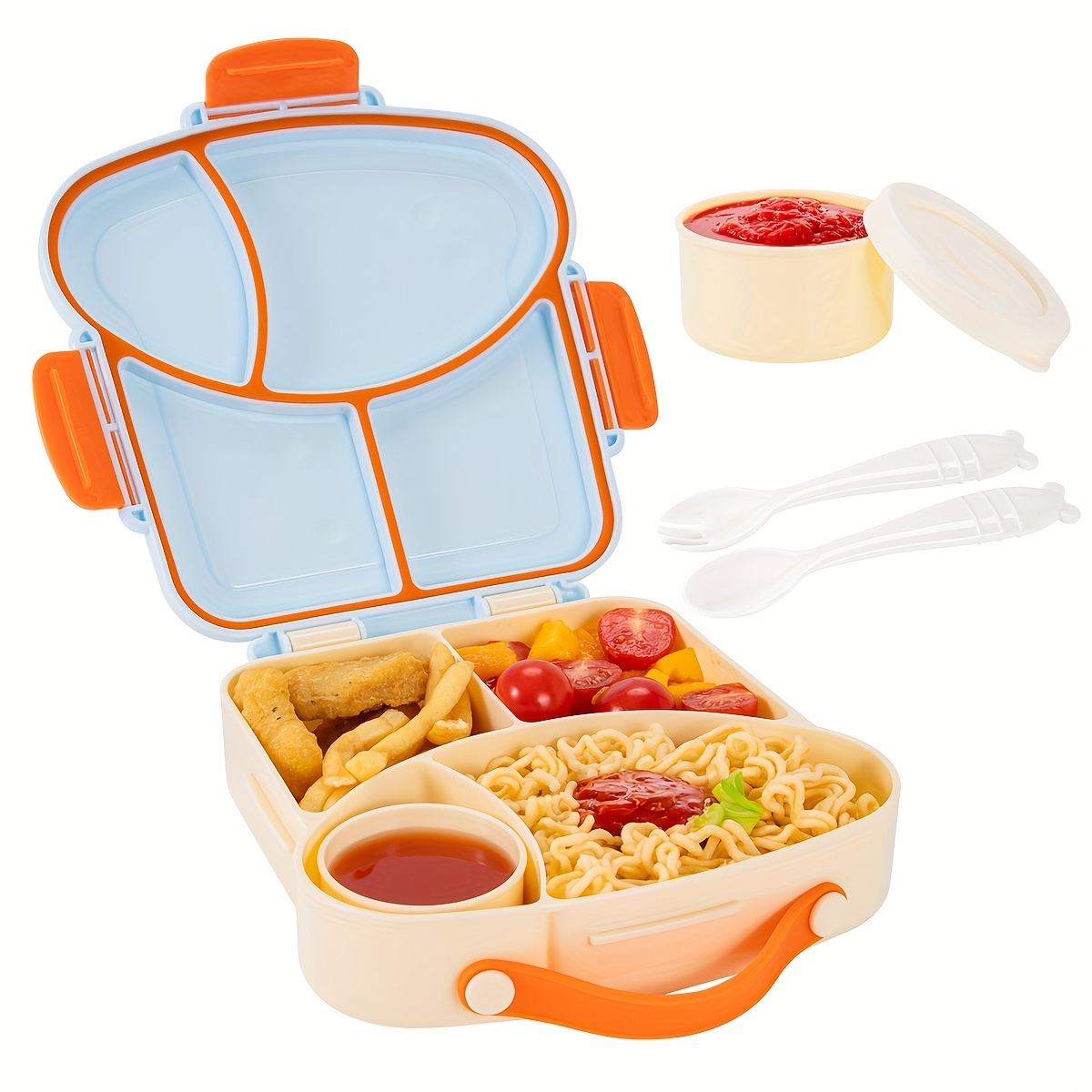 Image of 1pc Leakproof Lunch Box With Cutlery, Bento Lunch Box With Handle, Perfect Portable Snack Box Food Storage Box For Work, Travel And Picnic