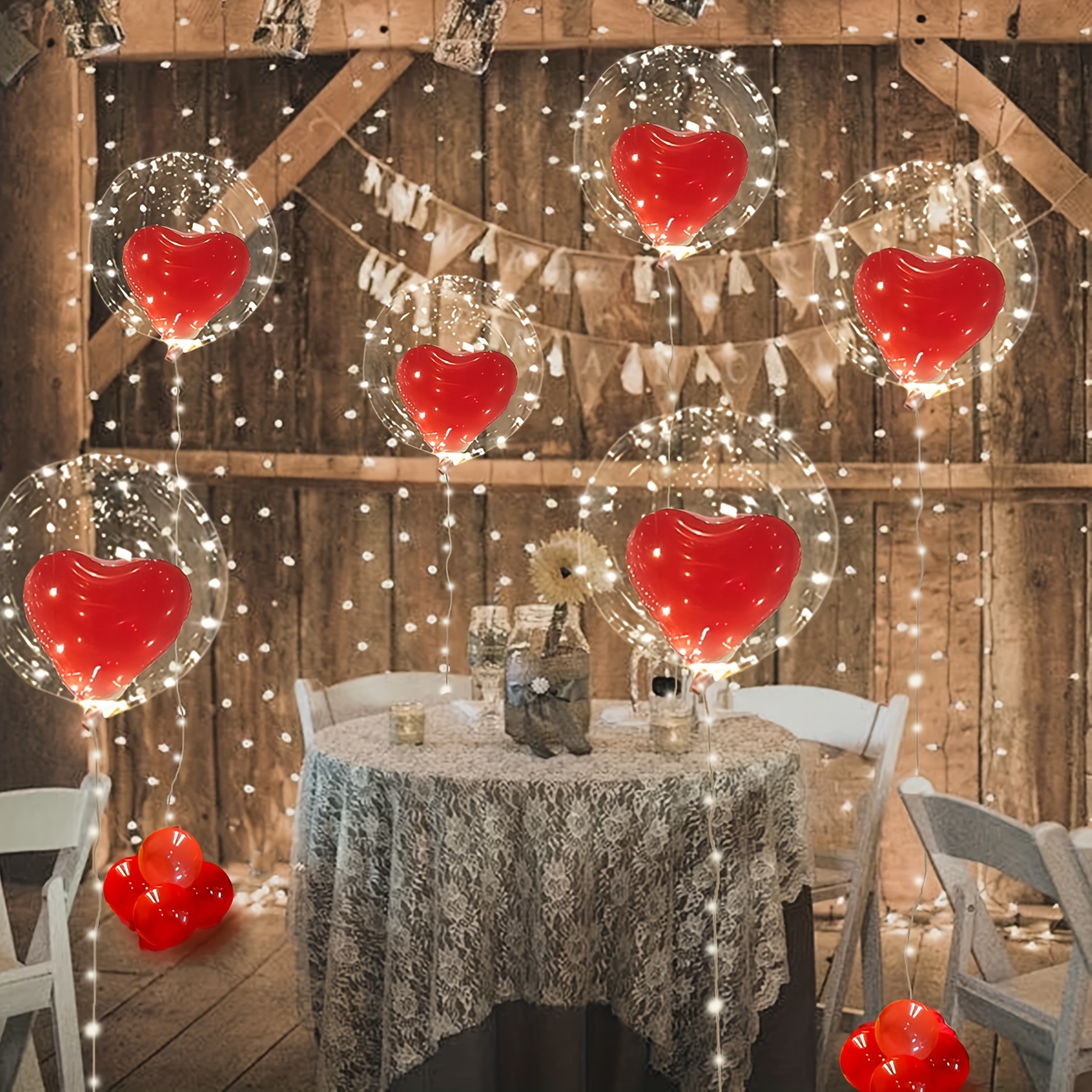 

Mzyi. Led Light String With Transparent Balloons And Red Heart Balloons, Battery Powered, ≤36v, Plastic, For Valentine's Day, Wedding, Party, Birthday, Glow Party, Bridal Shower Decorations