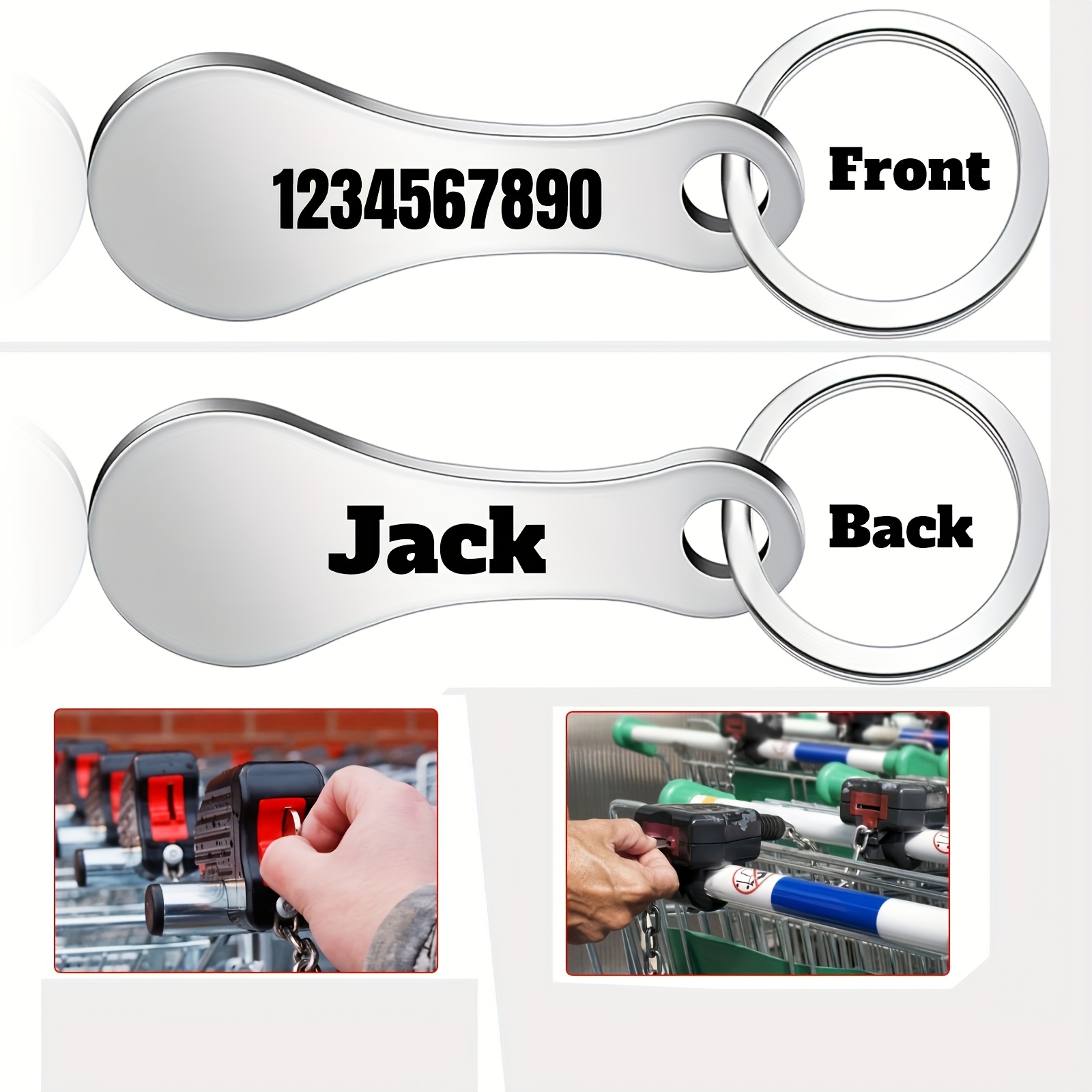 1pc Of Custom Stainless Steel Shopping Cart Tokens And Keychains, Personalized Text Keychains, Custom Phone Numbers, Loss Prevention Information, Any Text Customization, Double-sided Laser Engraving