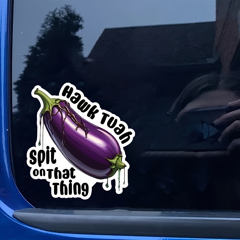 

Hawk Tuah Humorous Car Bumper Stickers | Cartoon Eggplant Vinyl Decal | Self-adhesive, High-gloss Finish For Vehicle Windows, Laptops, Luggage & More | Durable & Single-use