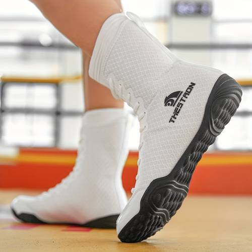 mens high shoes non slip comfortable wrestling training sneakers for black white
