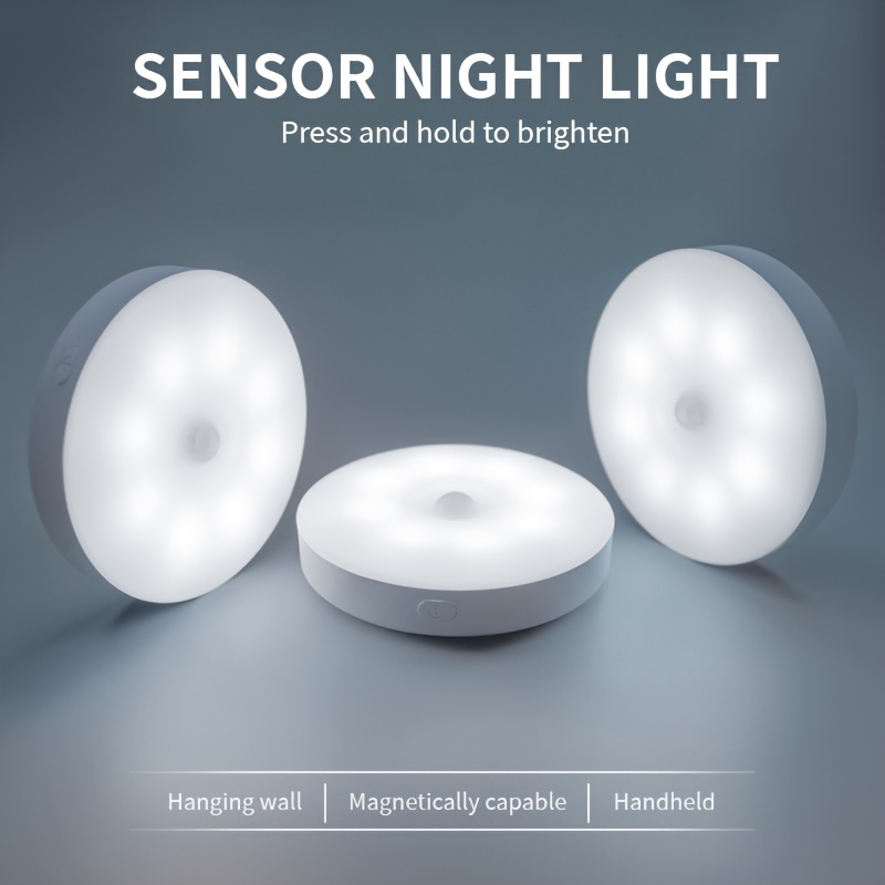 3pcs Motion Sensor Night Lights in Warm White/Cold White - Adjustable Brightness, Automatic On/Off, Ideal for Bedside, Stairs, Under Cabinets &amp; Wardrobes, Night Light for Bedroom