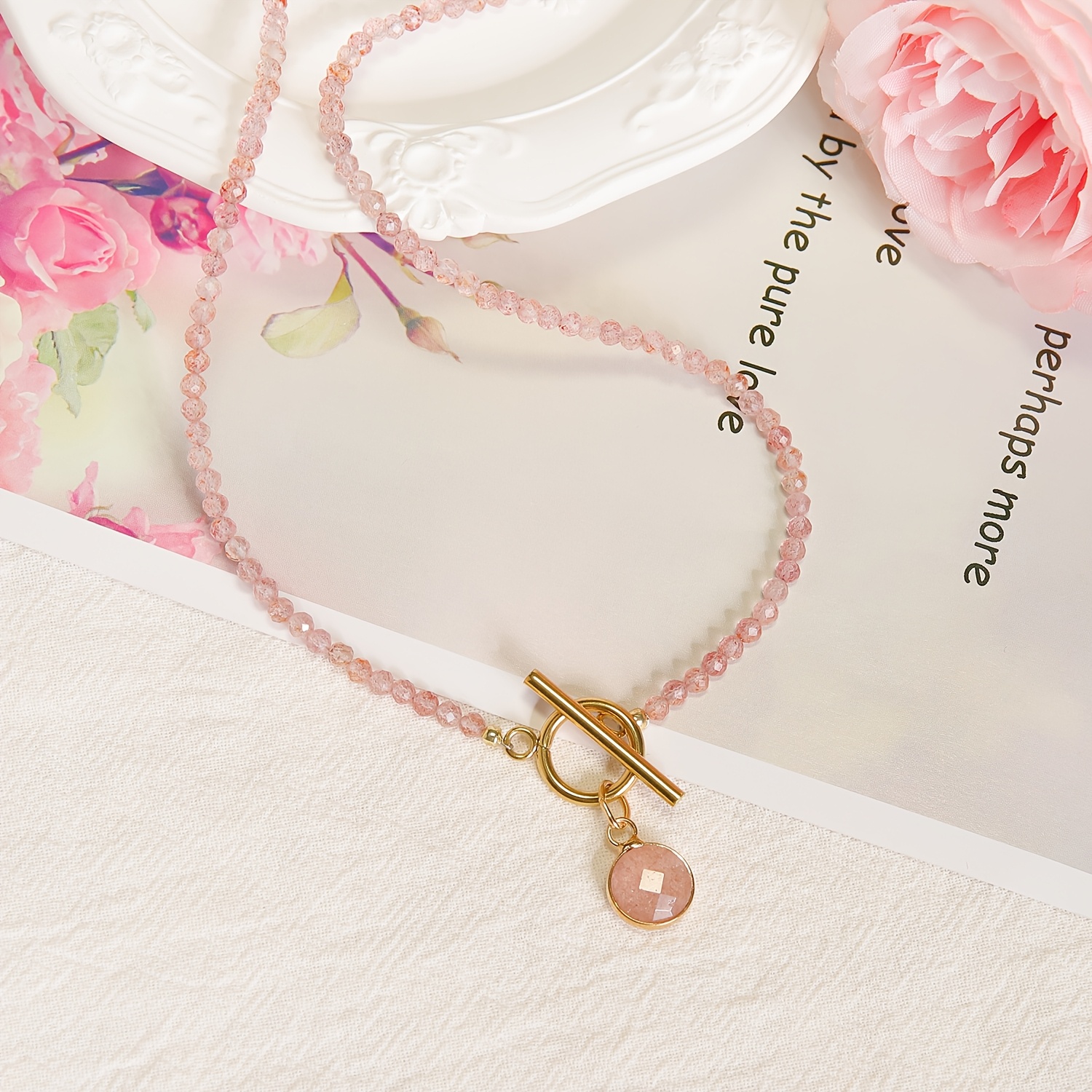 Women's Pink Strawberry Quartz Dainty Choker Necklace