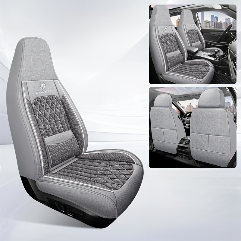 TEMU 2pcs Set, Premium Comfortable And Breathable Linen Fabric Universal Front Car Seat Covers, Full-surround Design Suitable For , Fits Most