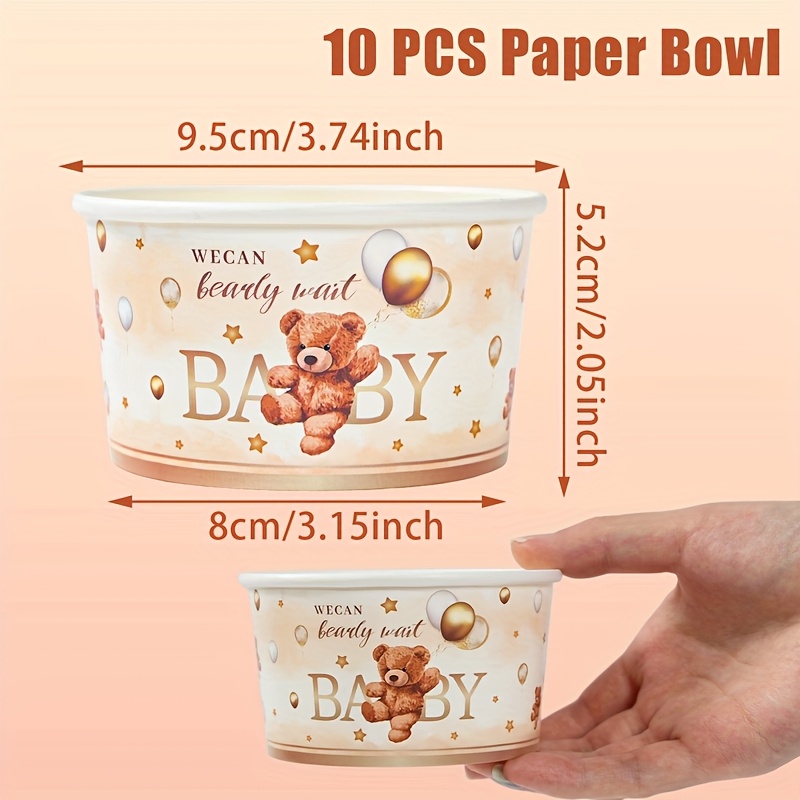 Image of 10pcs Brown Bear Baby Shower Bowls - Cute Teddy Bear Balloon & Baby Bear Print Paper Plates For Birthday Party Decorations, Baby Wipe & Candy Dishes, Disposable Party Supplies ( Bearly Wait Theme)
