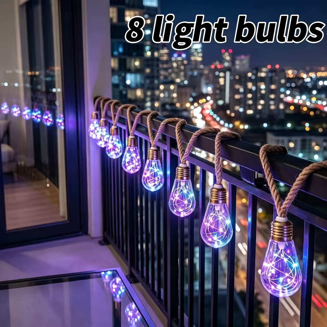 TEMU Lot de 24/16/8 Guirlandes Lumineuses Solaires à LED Bleu-Violet avec Corde de , Fil de Cuivre, Interrupteur Automatique, Économie d'Énergie,
