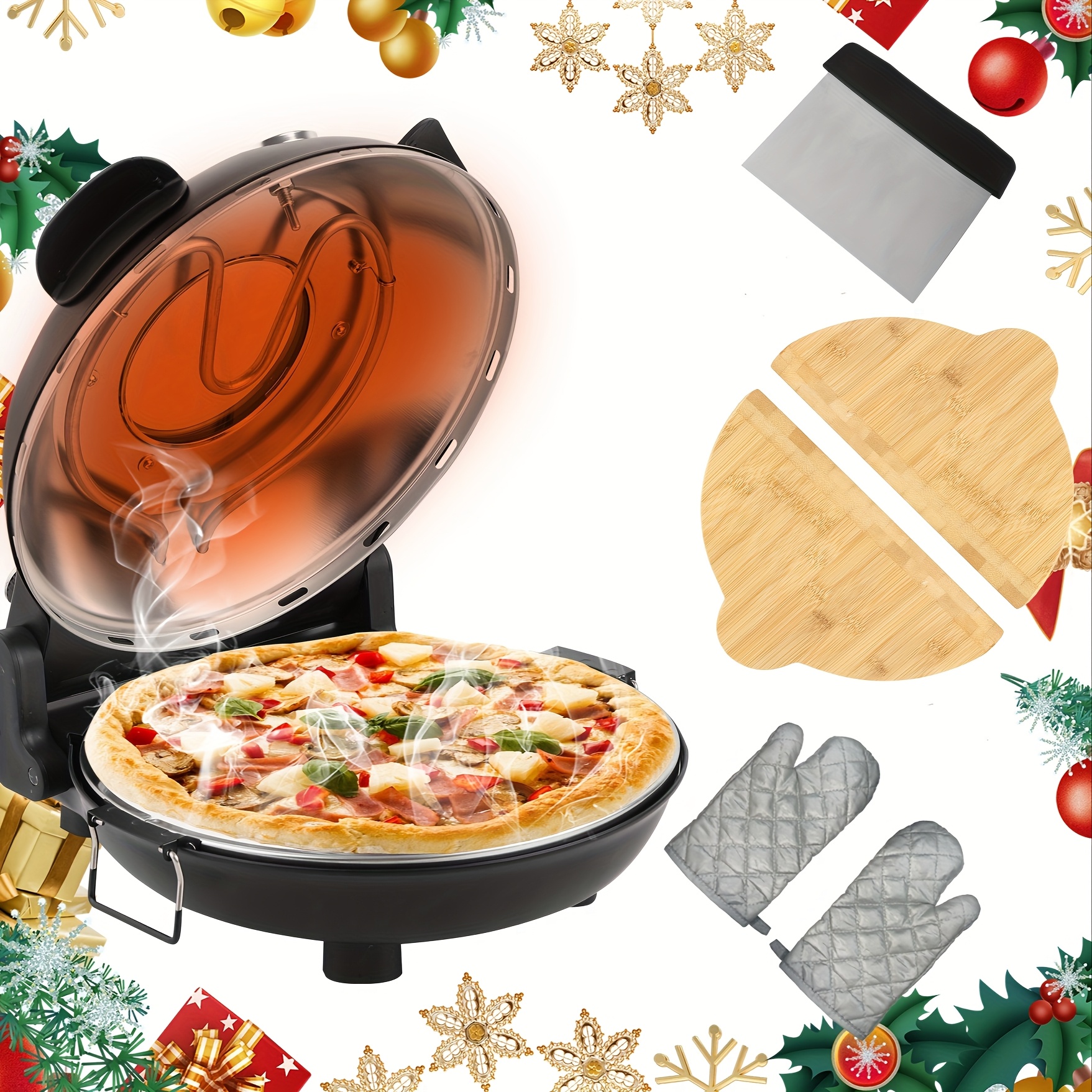 

12" Electric Pizza Oven With Viewing Window - 1200w Portable Indoor Pizza Maker, Up To F For , Adjustable Heat Settings, Easy-, Ideal For Home Use, Black