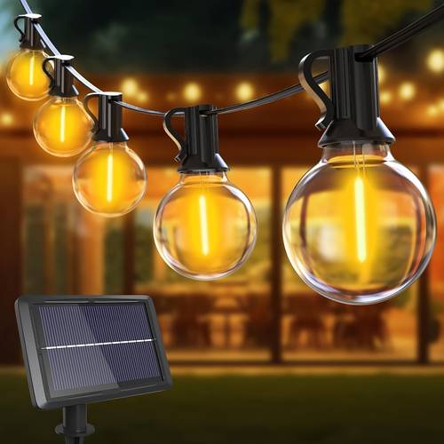 75ft solar string lights outdoor with shatterproof g40 bulbs dimmable solar powered hanging lights suitable for backyard garden patio balcony party decoration plug and play installation no required