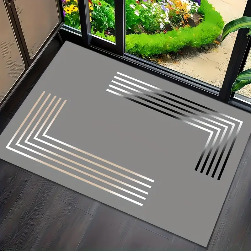 deluxe thick non slip mud mat soft absorbent quick drying elegant gray and golden kitchen bathroom entrance durable rubber backing hand wash only Product details 0