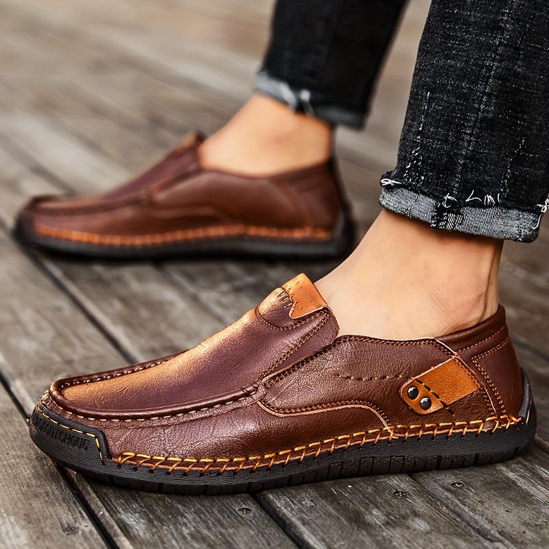 

Plus Size Men's Split Leather Casual Retro Loafers, Breathable, Wear-resistant, Non-slip Slip-on Shoes Suitable For Outdoor Walking And Driving