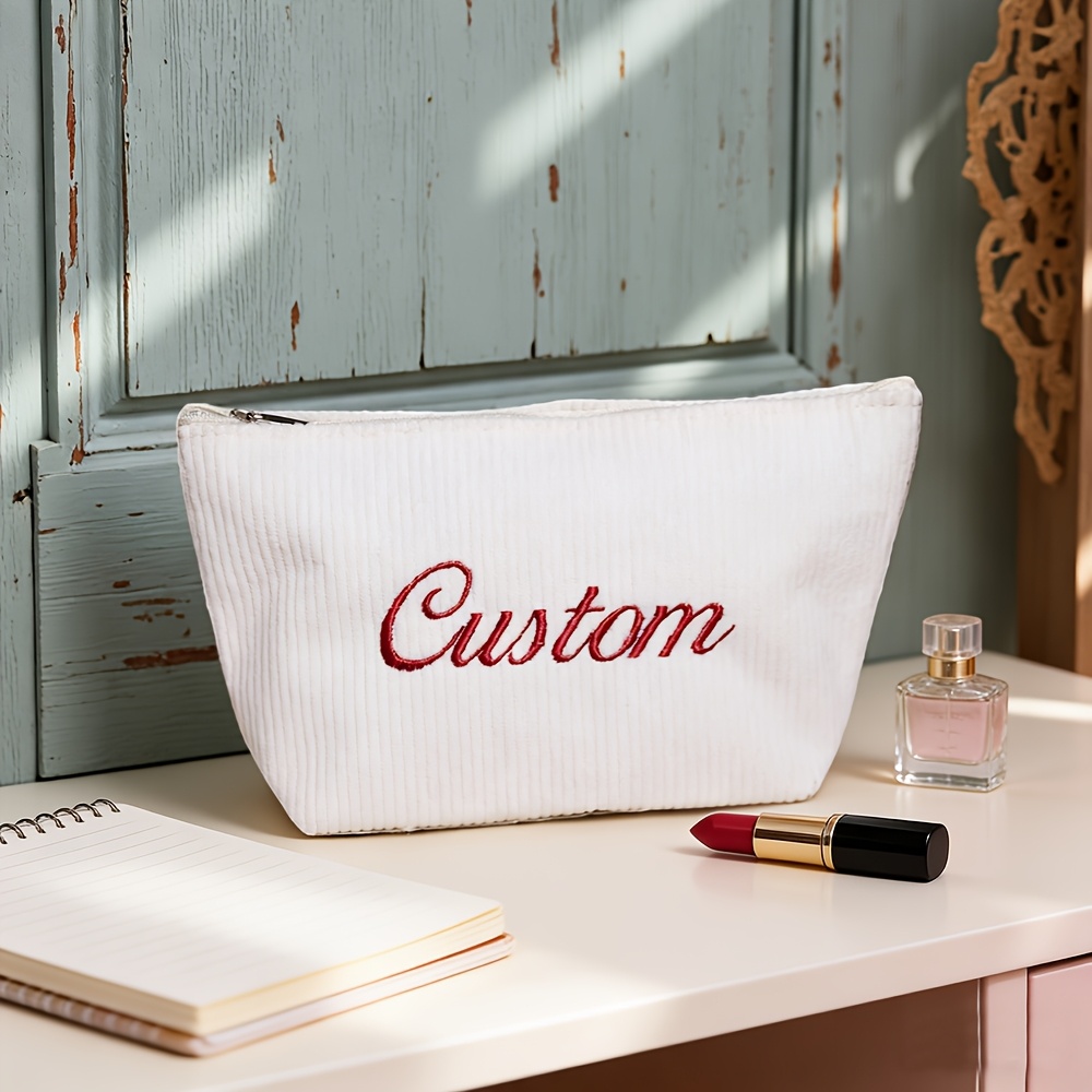 TEMU Trousse de maquillage en velours personnalisée avec nom/ - Organisateur de toilette de voyage grande adapté pour de miel, cadeaux de mariage,