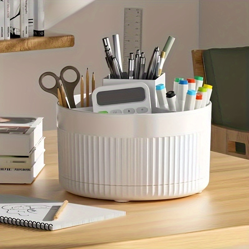 

Versatile Rotating Desk Organizer With 5 Spacious Slots - Ideal For Office, School, And Home Use - Lightweight Plastic Art Supply Storage Solution