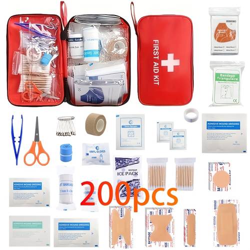200 210pcs luxury first aid kit red scissors and for hunting hiking and camping emergencies