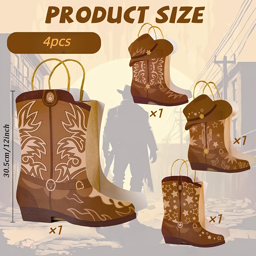TEMU Geschenk für Sie/Ihn 4 Stk. Geschenkpapiertragetaschen aus Denim-Stiefel-Design, Partygeschenke, Damen-Denim-Geschenke, Kraftpapiertaschen für