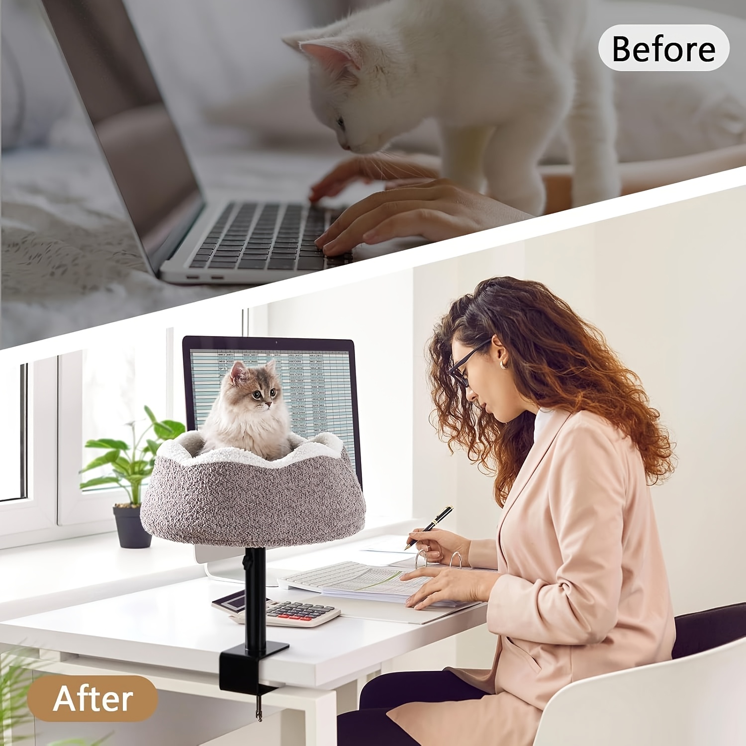   360 rotating adjustable height cat desk bed alloy   removable washable plush perch with wrap around edges ergonomic desktop cat furniture for home office safety       stable structure Product details 4