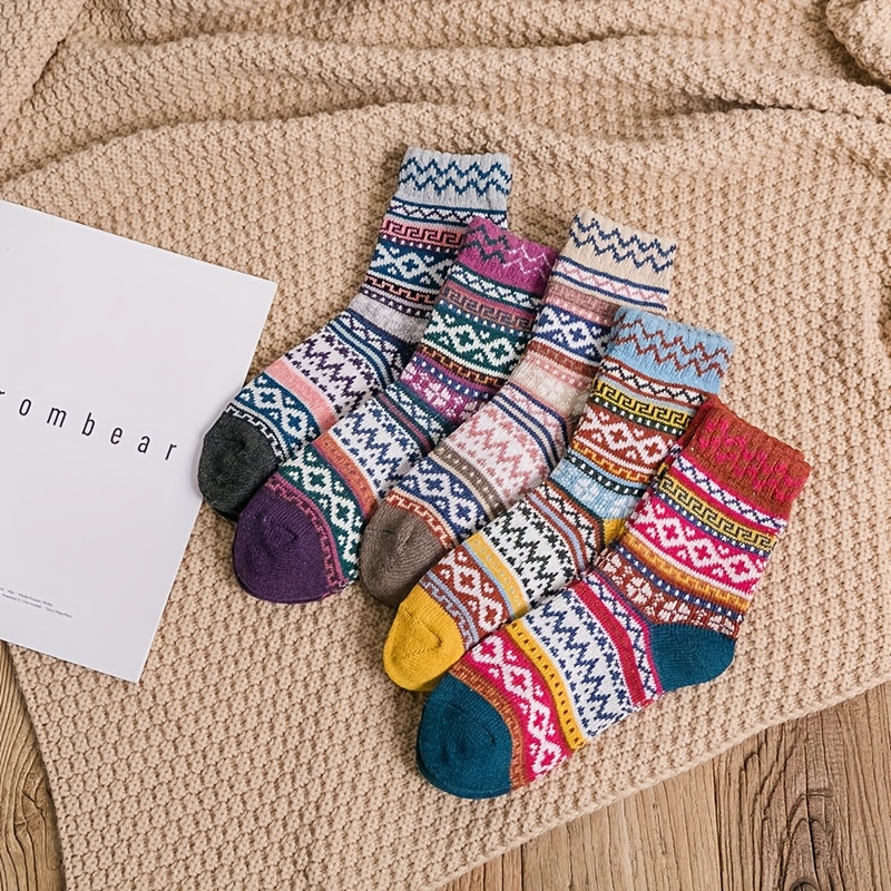 TEMU 5 Pairs Womens Thick Socks Thermal Ladies Socks Travel Outdoor Multicoloured