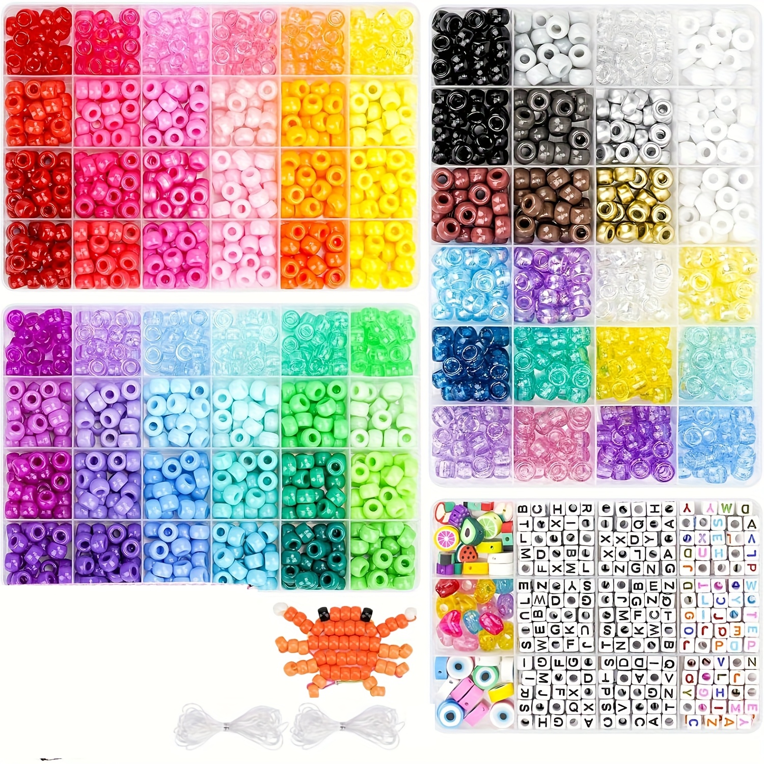 TEMU 2400pcs Pony Beads 72 Colors 9mm Friendship Bracelets Making Kit, Rainbow Kandi Beads Bulk Letter Beads For Name Bracelets Jewelry Making Crafts With Elastic String