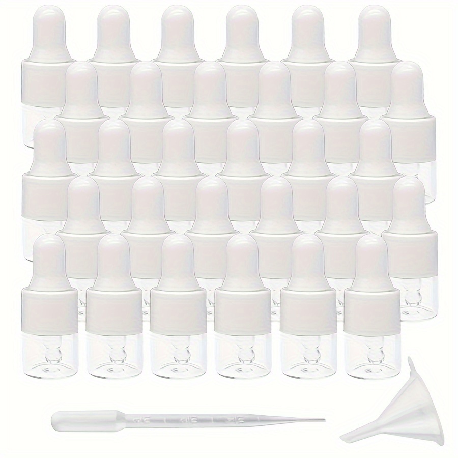 

Lot de 100 flacons compte-gouttes en verre de 1 ml - Format de voyage rond non parfumé avec compte-gouttes en plastique blanc, lavage à la main uniquement, pour échantillons de parfum et d'huile