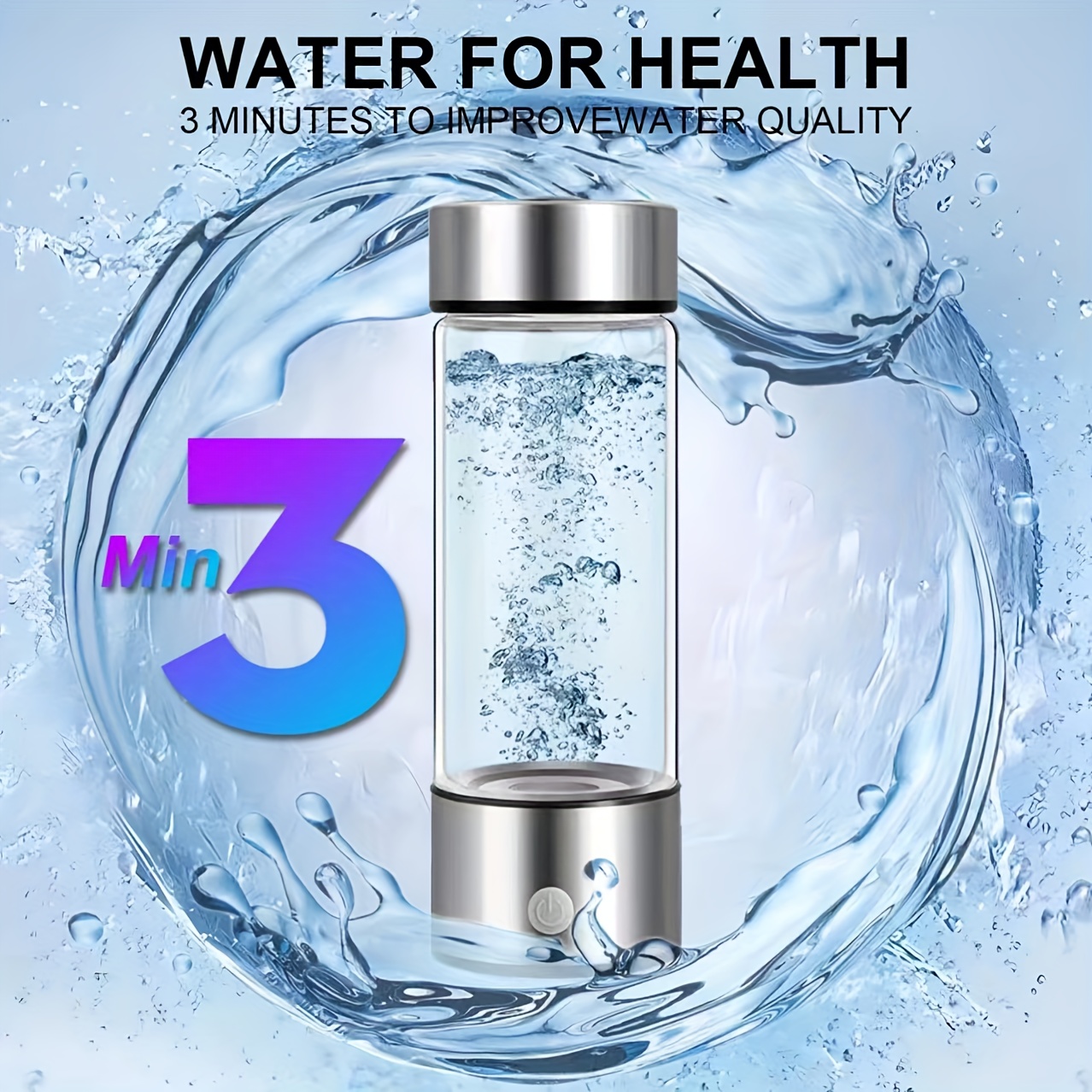2pcs, * 1000mAh Portable Hydrogen Water Bottle, USB Rechargeable 3-Minute Electrolysis Hydrogen Generator, Bubble Maker Accessories, Suitable for Home * Fitness
