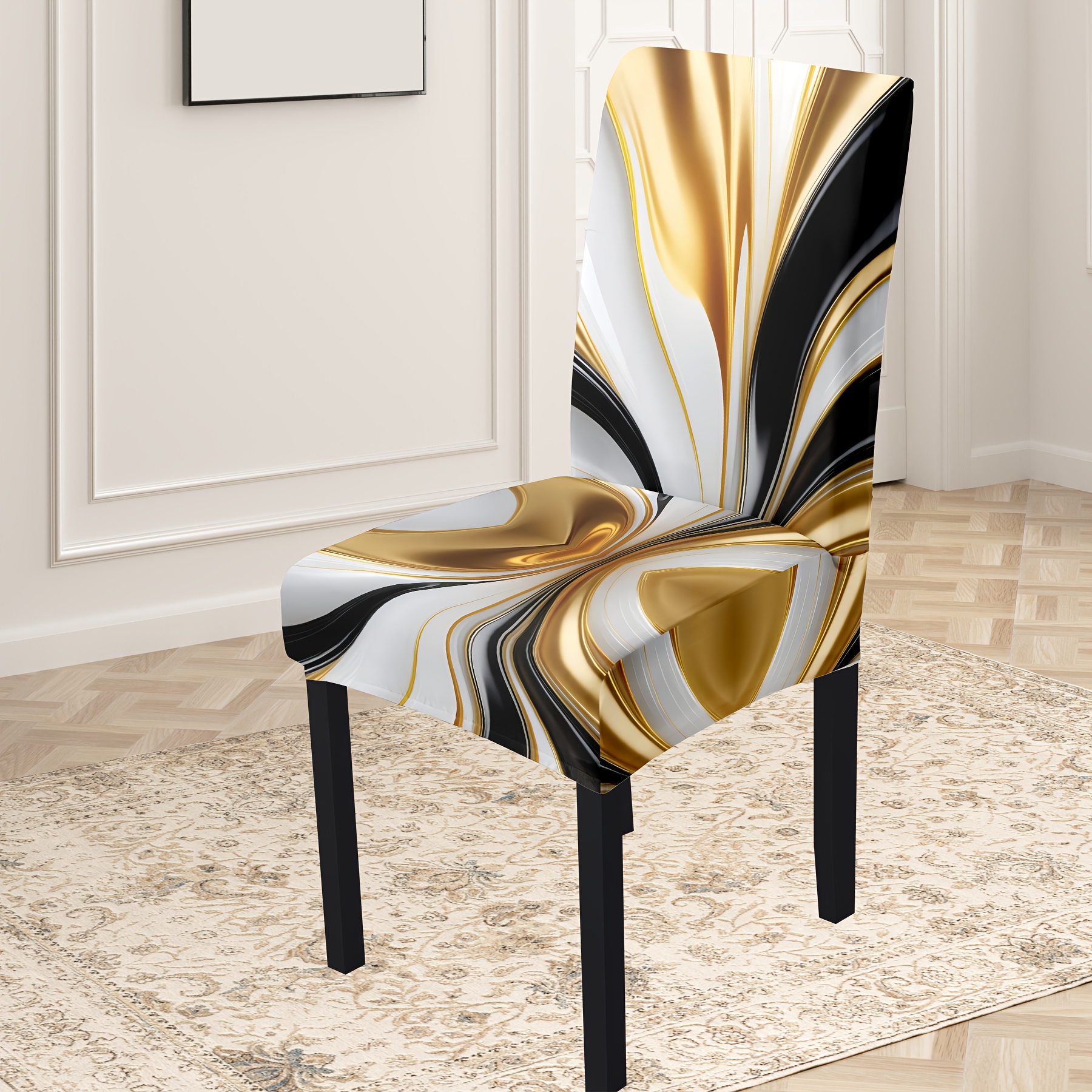 

Classic Golden & Print Chair Covers - Stretchable Slipcovers For Dining Chairs, 4pcs/6pcs Set, Machine Washable - Home & Restaurant Décor