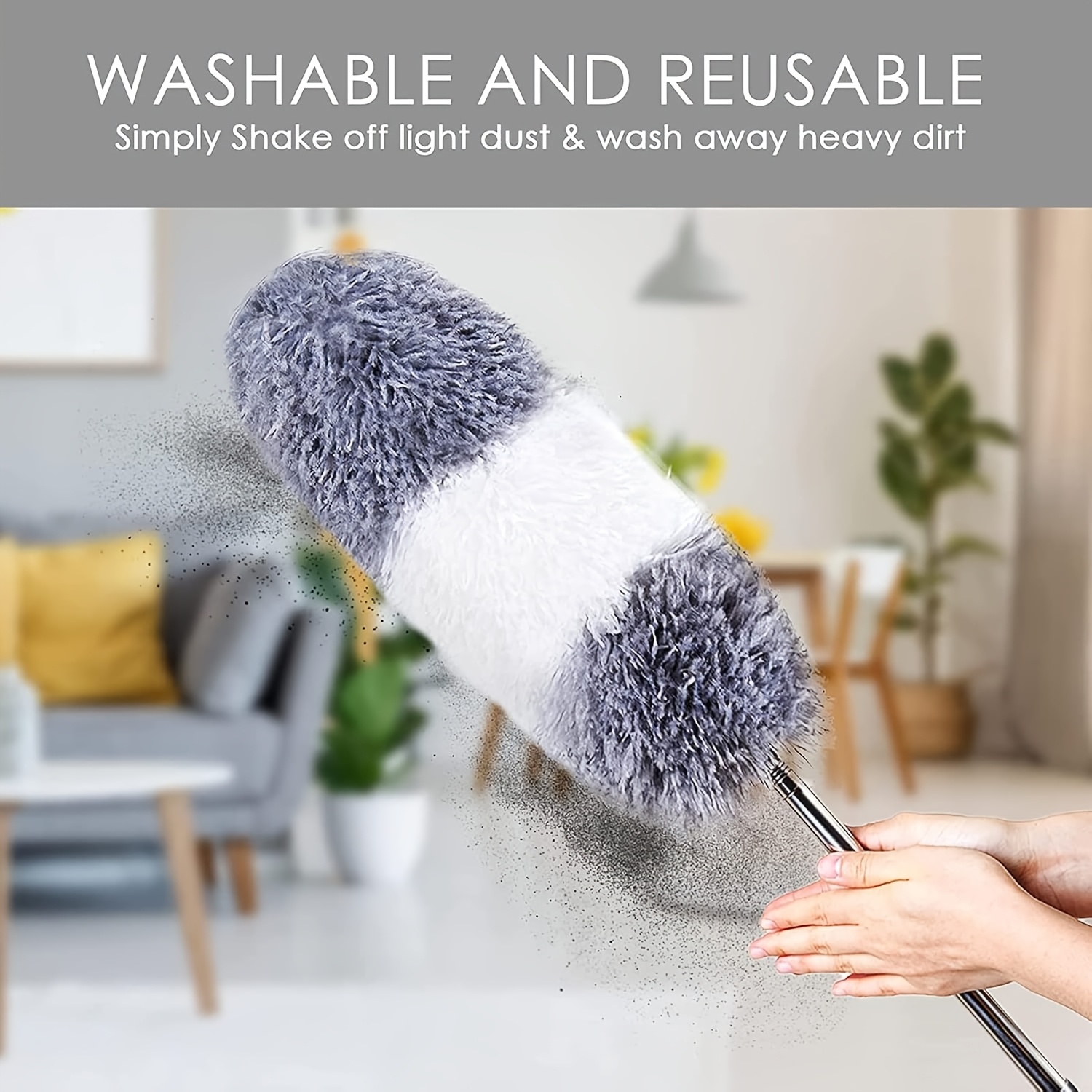 7pcs feather duster kit extendable 113 39 inch telescopic extension pole detachable   and washable microfiber chenille duster reusable   crevice brush for cleaning dust cobwebs on 6