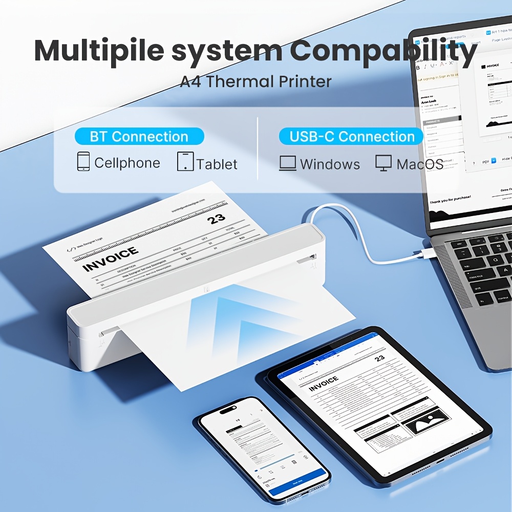compact wireless thermal printer a10a works with smartphones and laptops ideal for business   and office use featuring   printing